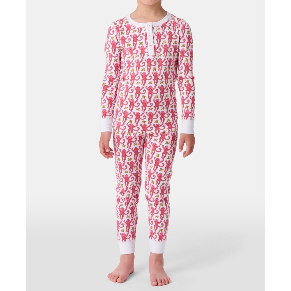 Roller Rabbit Kids Pink Monkey Pajamas Set Girls Size 12 Pima Cotton Comfy Cute